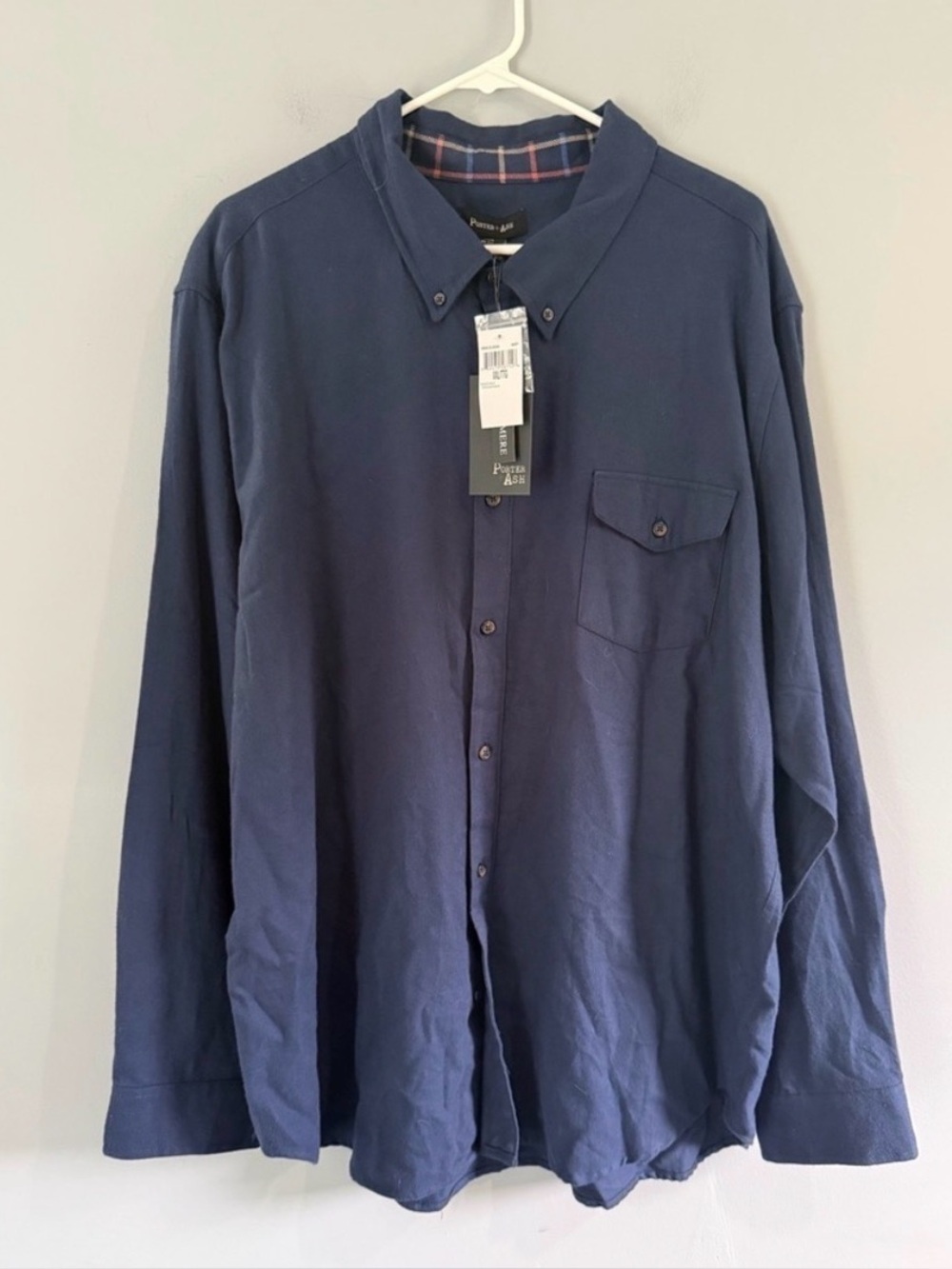 Porter & Ash Cotton Cashmere Blend Navy Button down Shirt. Sz XXL NWT